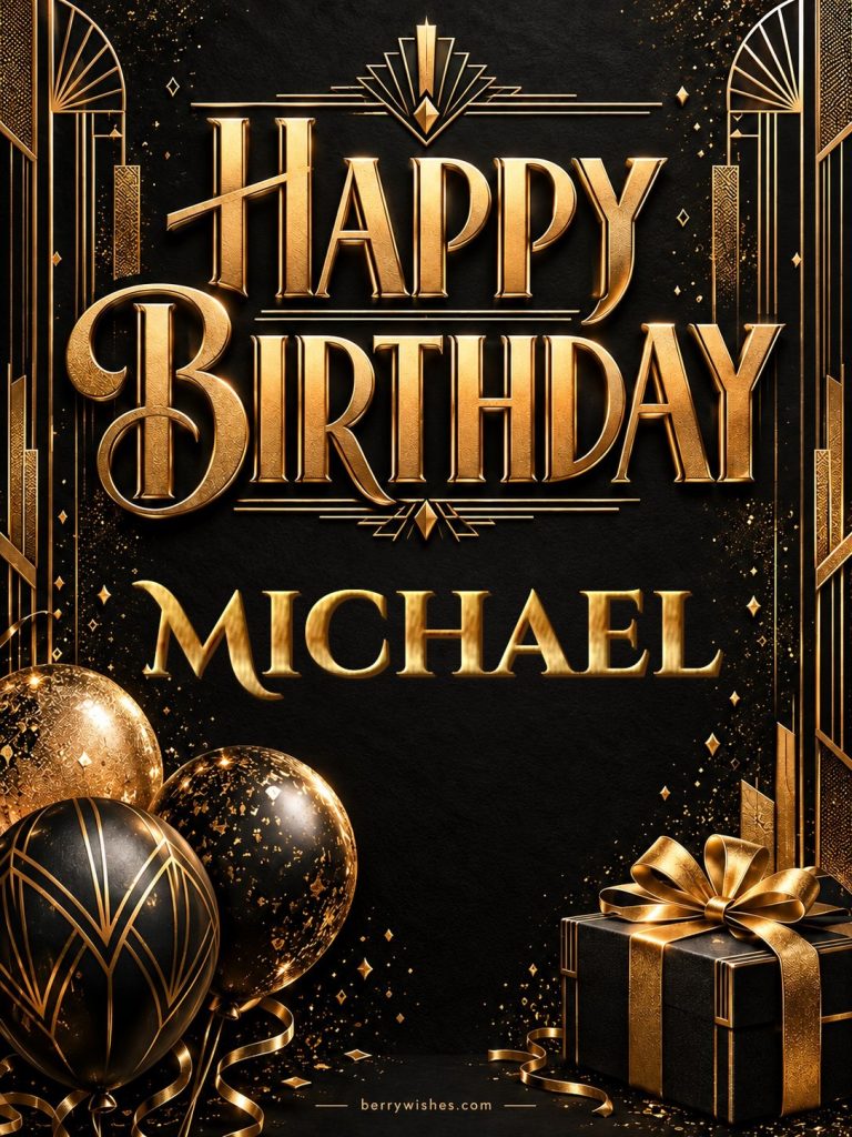 Black and Gold Art Deco Happy Birthday Image