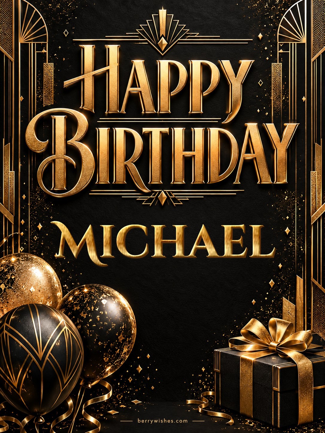 Black and Gold Art Deco Happy Birthday Image