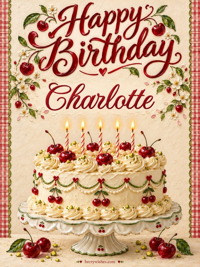 Cherry Cake Happy Birthday Wishes Image