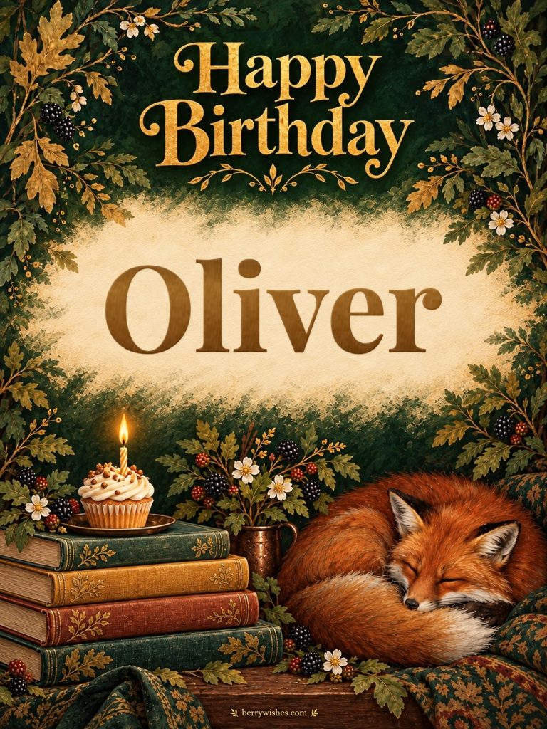 Fox Asleep in the Library Happy Birthday Image