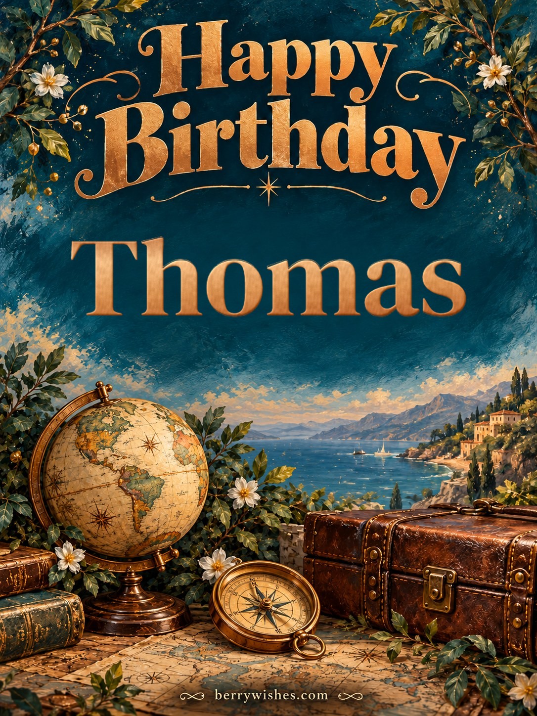 Globe and Travel Cases Happy Birthday Wishes Image