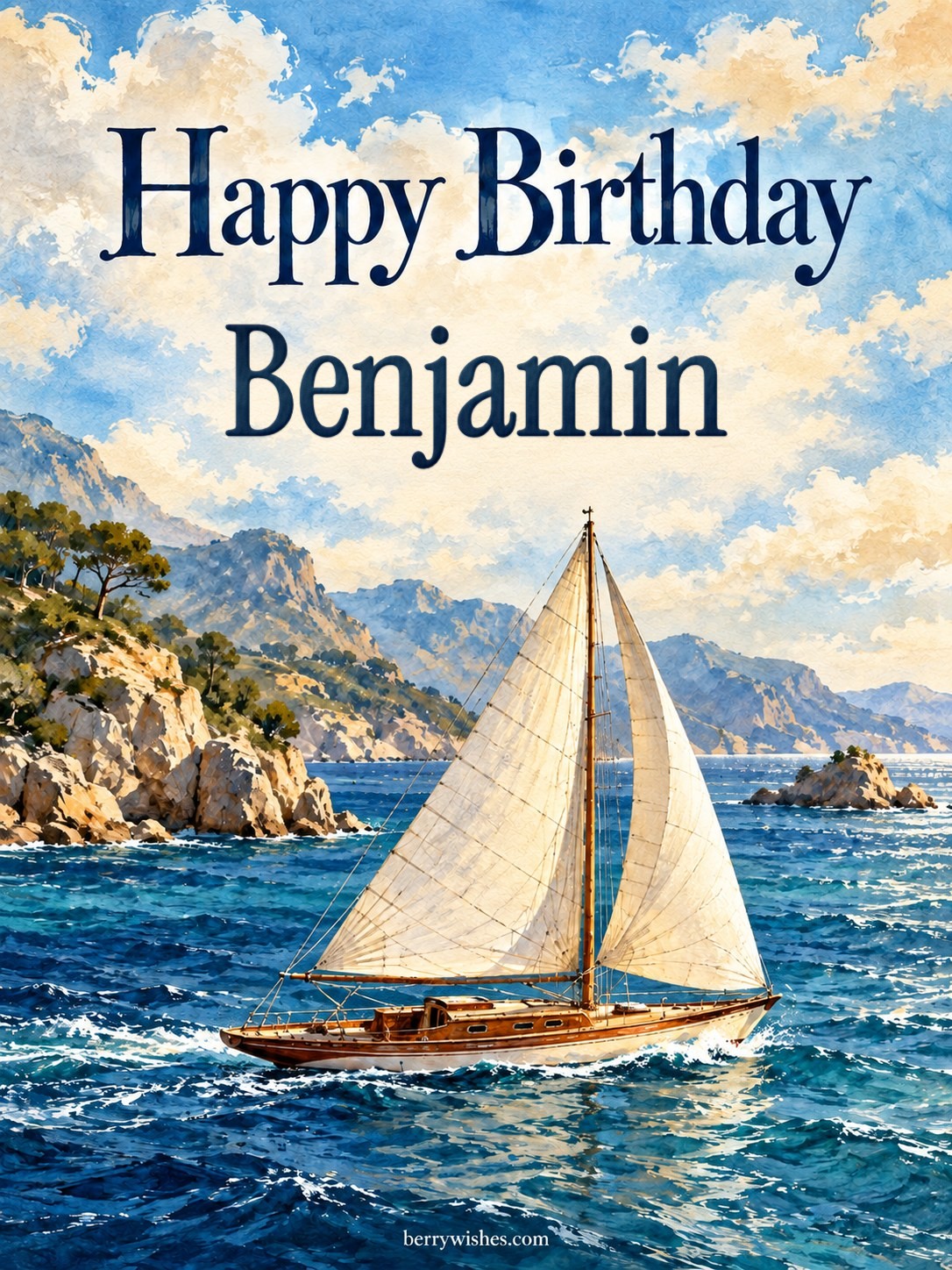 Sailboat on the Coast Happy Birthday Image for Him